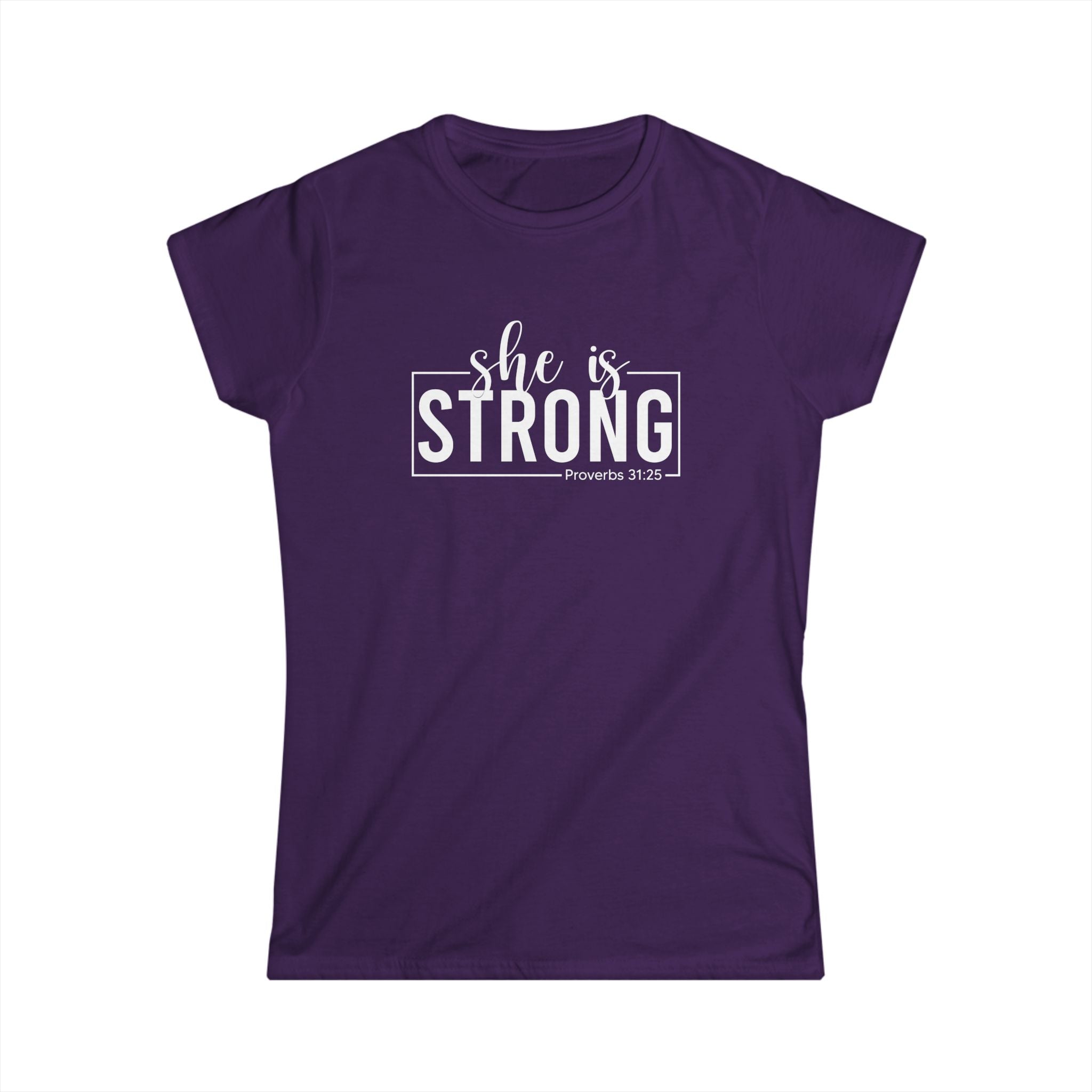 She is STRONG - Women's Softstyle Tee - Front Print White - Plain Back