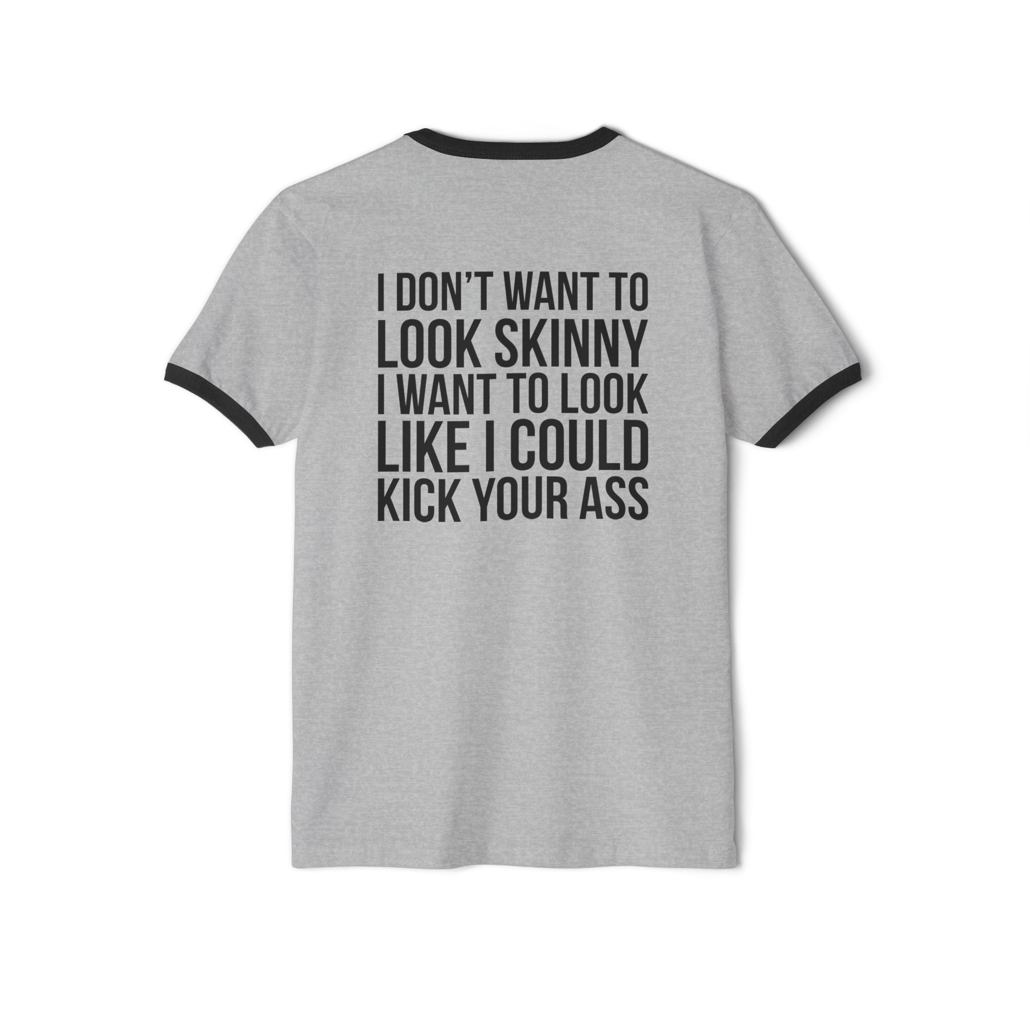 Kick Your Ass - Unisex Cotton Ringer T-Shirt - Black Classic Logo Front & Back