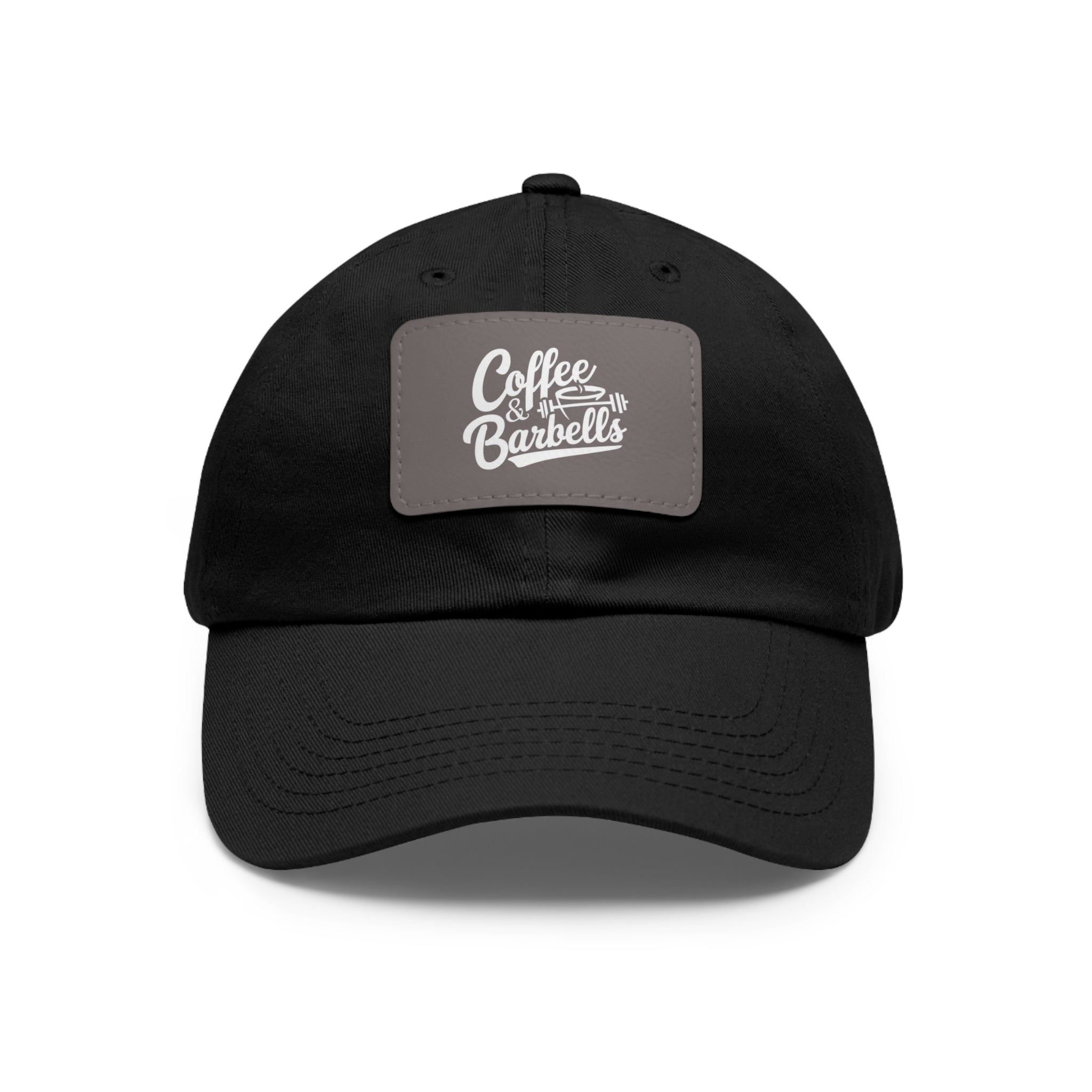 Coffee & Barbells - Dad Hat with Leather Patch (Rectangle) - White Font
