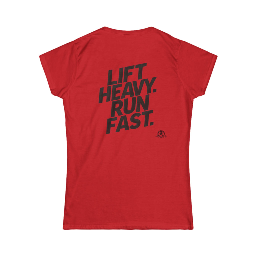 Lift Heavy Run Fast - Women's Softstyle Tee - Black Front & Back Logo