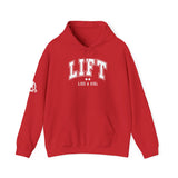 Lift Like.A Girl - Unisex Heavy Blend Hooded Sweatshirt - White Logo on Front & Right Sleeve