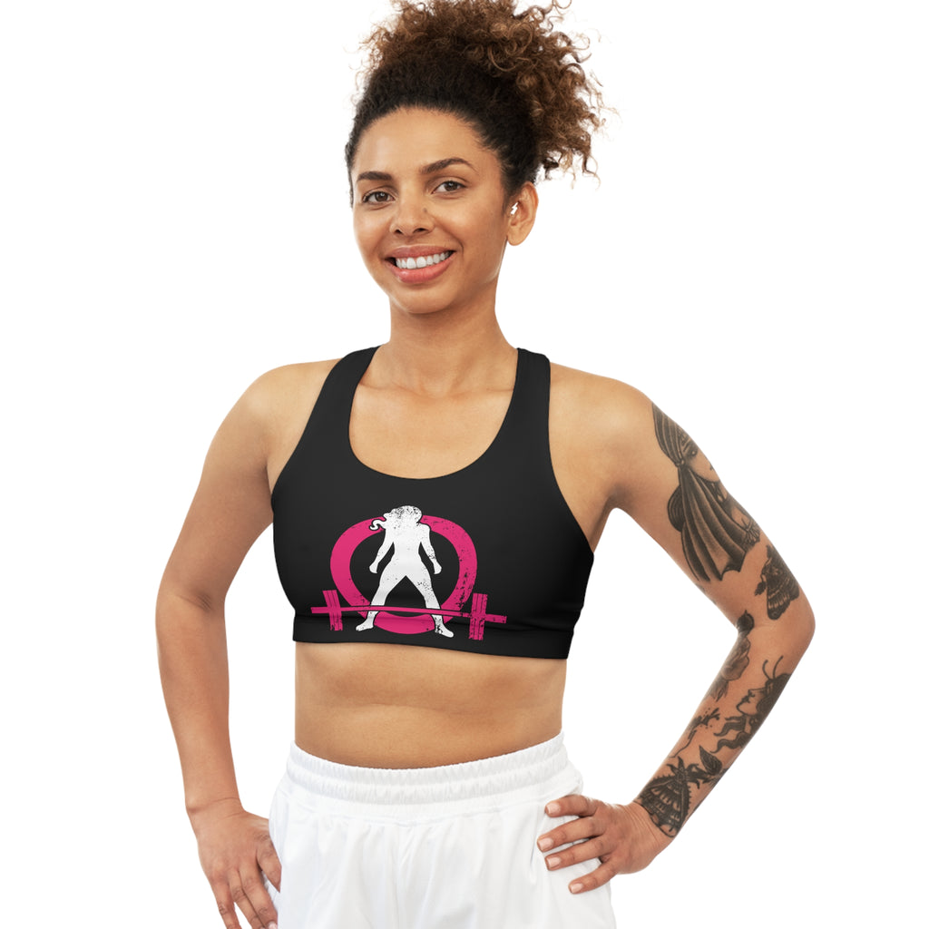 Seamless Sports Bra (AOP) - Black Distressed Logo
