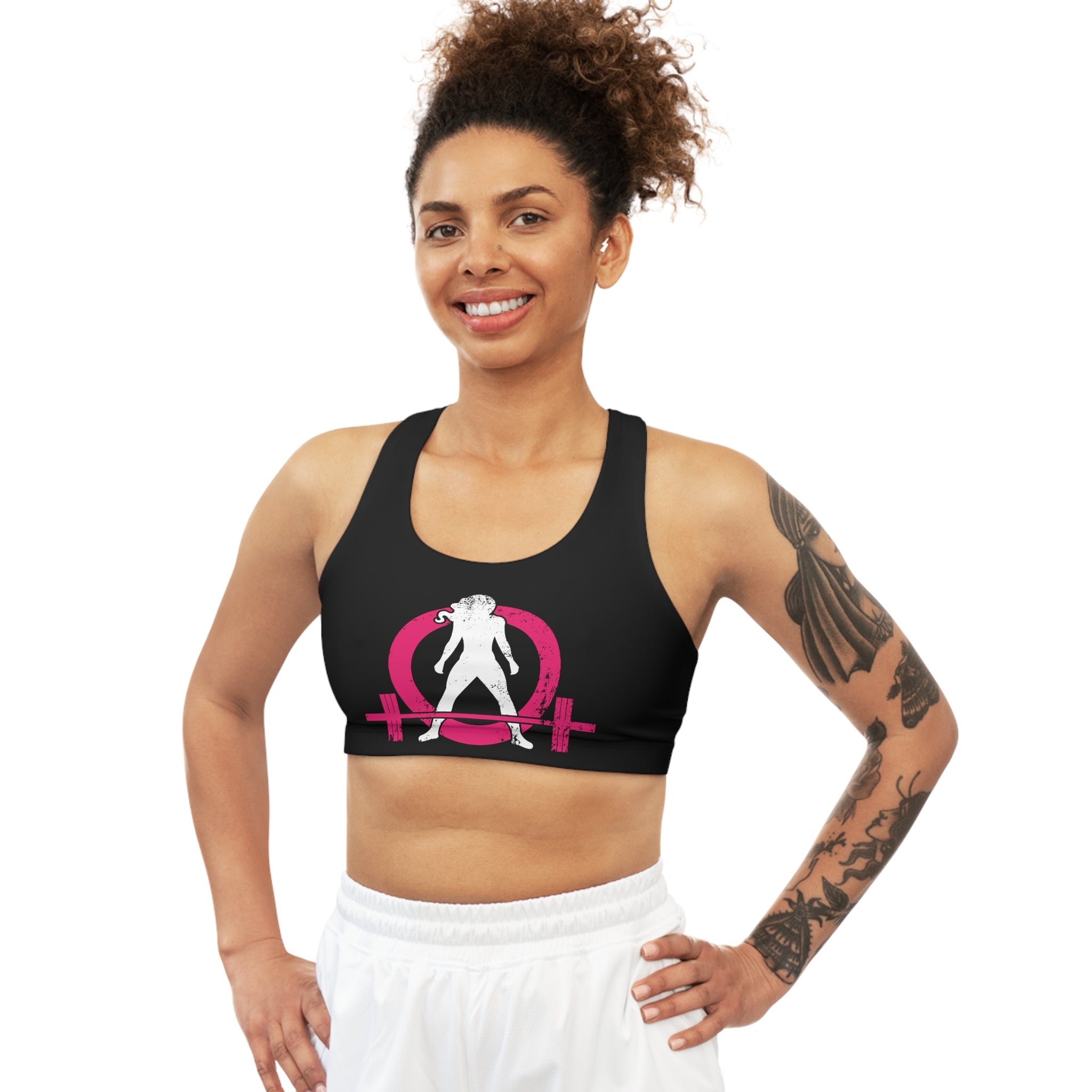 Seamless Sports Bra (AOP) - Black Distressed Logo