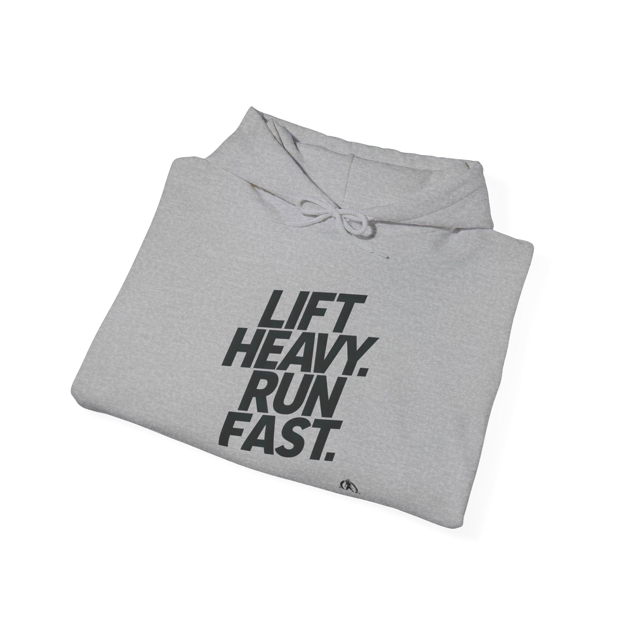 Lift Heavy Run Fast – Unisex Heavy Blend™ Hooded Sweatshirt (Front Black Logo) 🏋️‍♂️🏃‍♀️🖤