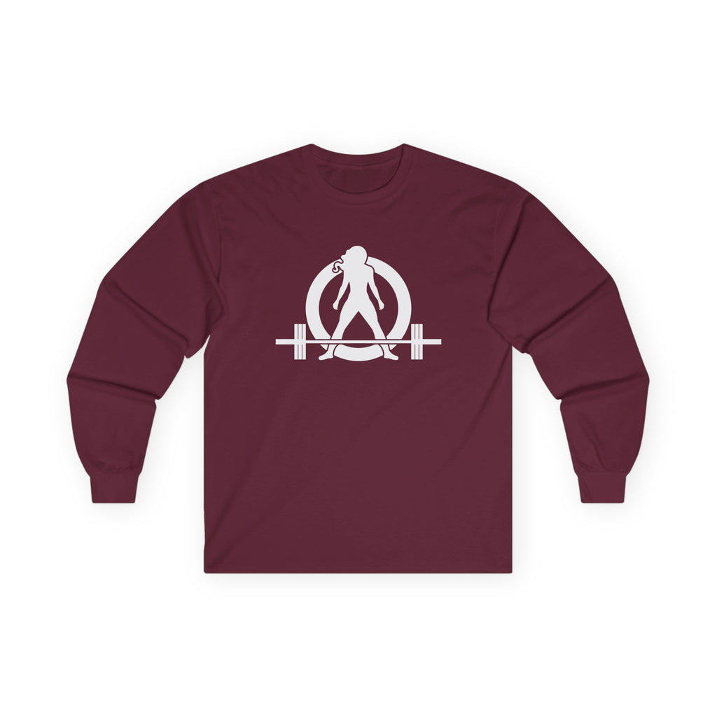Lift Heavy Run Fast - Ultra Cotton Long Sleeve Tee - White Logo Front & Back