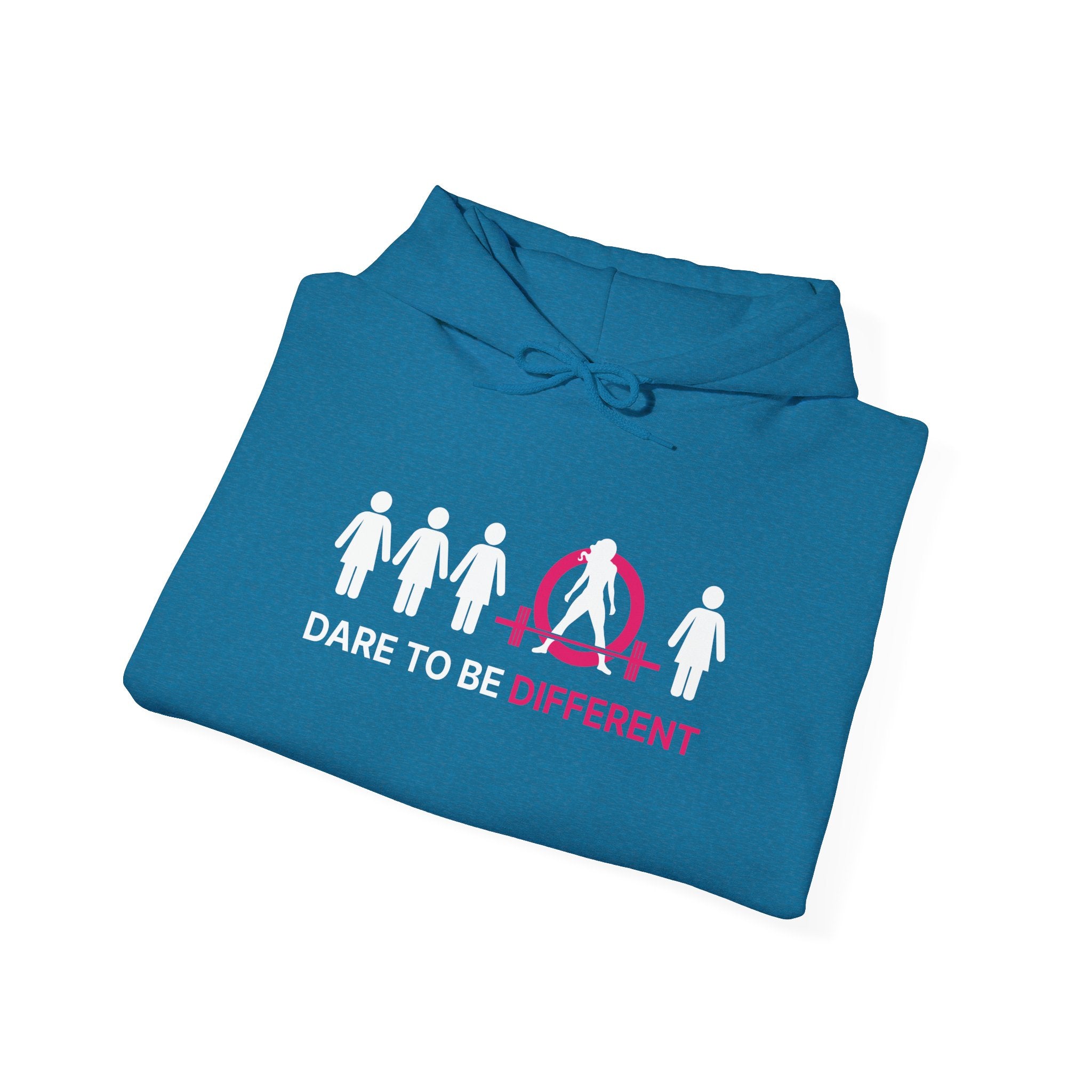Dare To Be Different - Deadlift - Unisex Heavy Blend Hooded Sweatshirt - White Print on Front & Arm