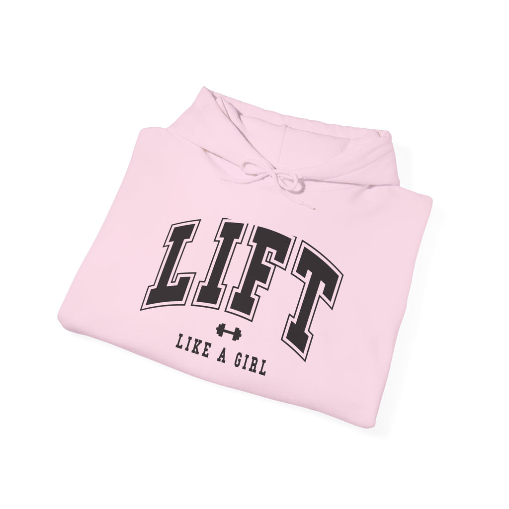 Lift Like.A Girl - Unisex Heavy Blend Hooded Sweatshirt - Black Logo on Front & Right Sleeve