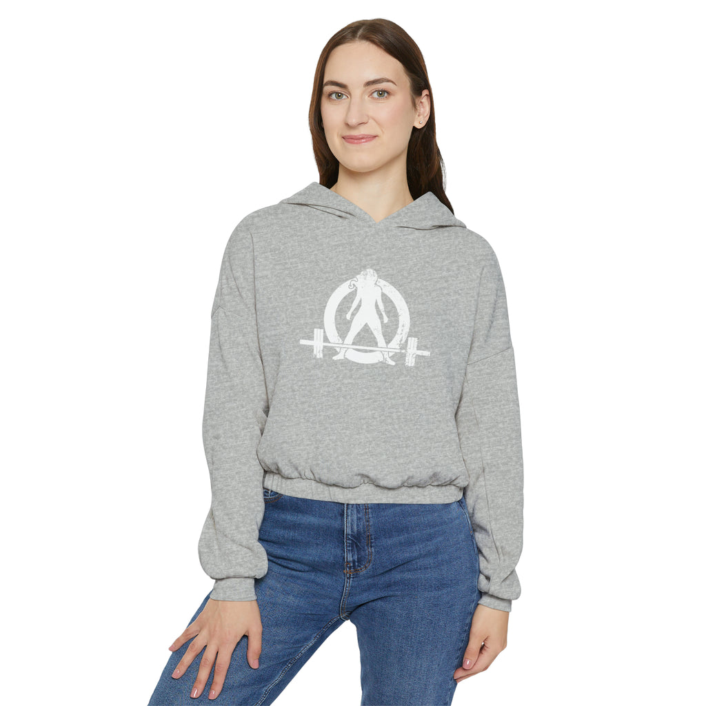 Women's Cinched Bottom Hoodie - White Distressed Logo