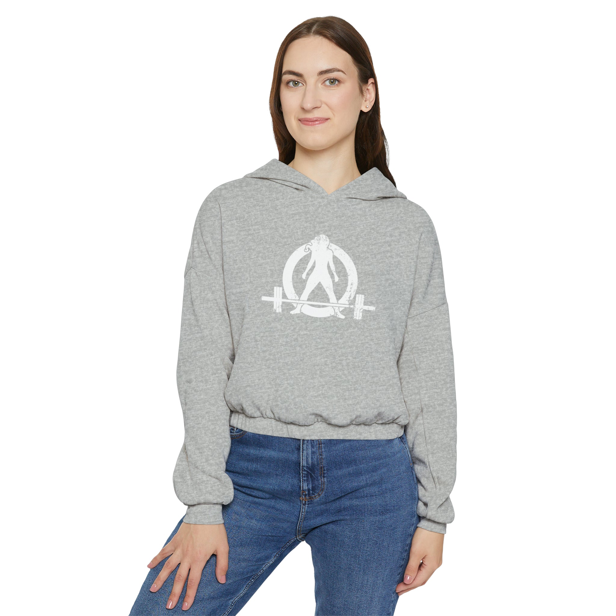 Women's Cinched Bottom Hoodie - White Distressed Logo