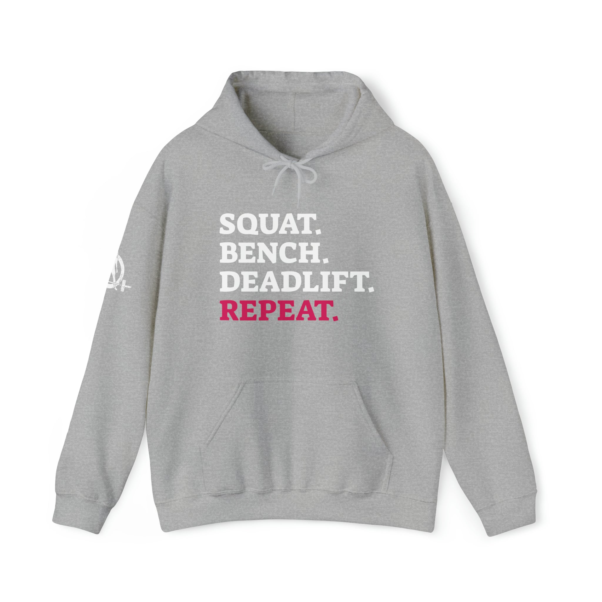 Squat Bench Deadlift Repeat - Unisex Heavy Blend Hooded Sweatshirt - Dark Logo - Pink - Plain Black