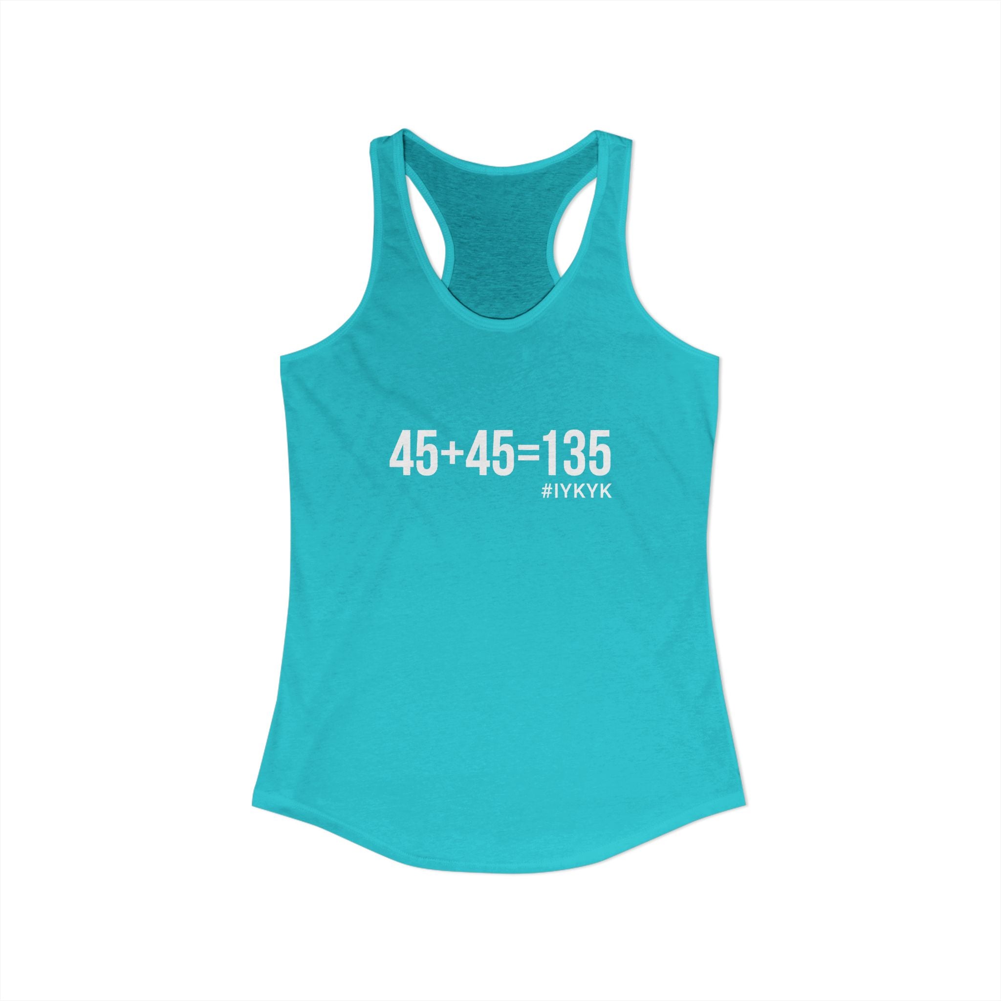 45 + 45 = 135 - Women's Ideal Racerback Tank - White Print Front & Back