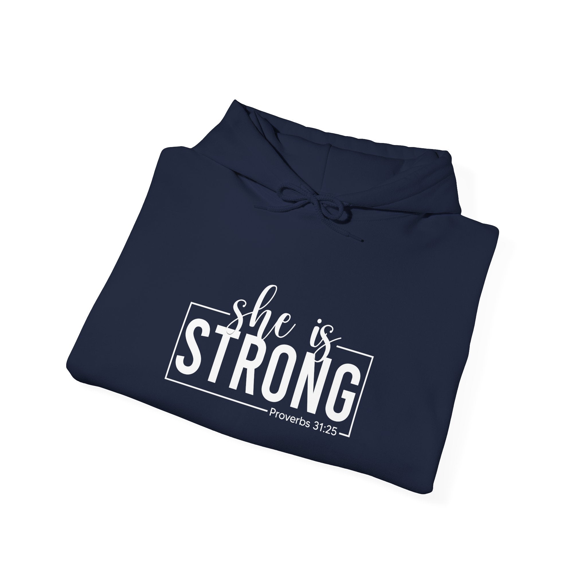 She is STRONG - Unisex Heavy Blend Hooded Sweatshirt - White Logo