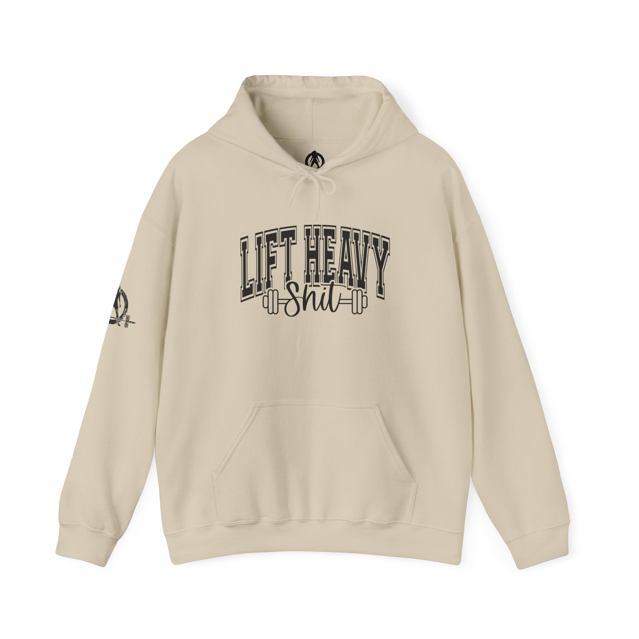 Lift Heavy Shit - Unisex Heavy Blend Hooded Sweatshirt - Black Logo on Front & Right Sleeve