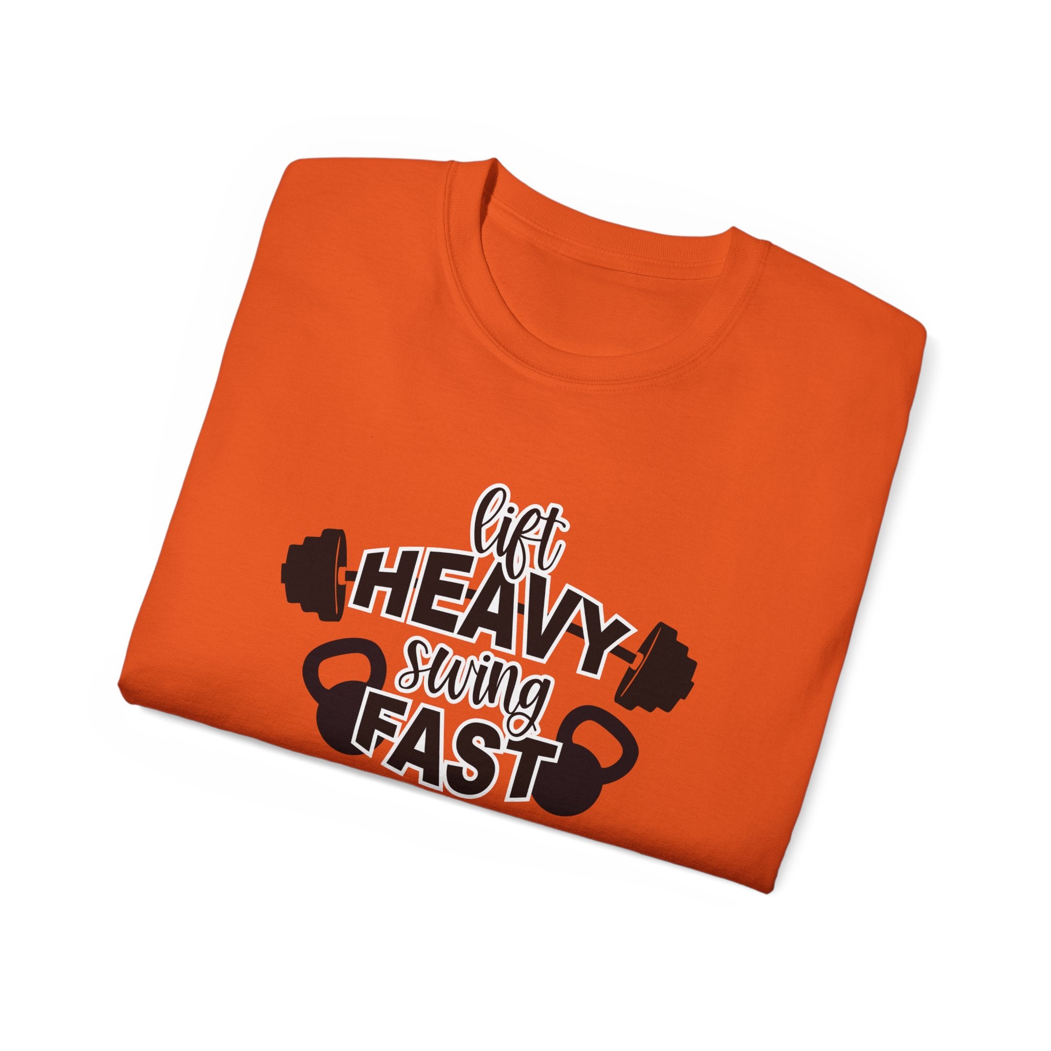 Lift Heavy Swing Fast - Unisex Ultra Cotton Tee - Black Logo Plain Back