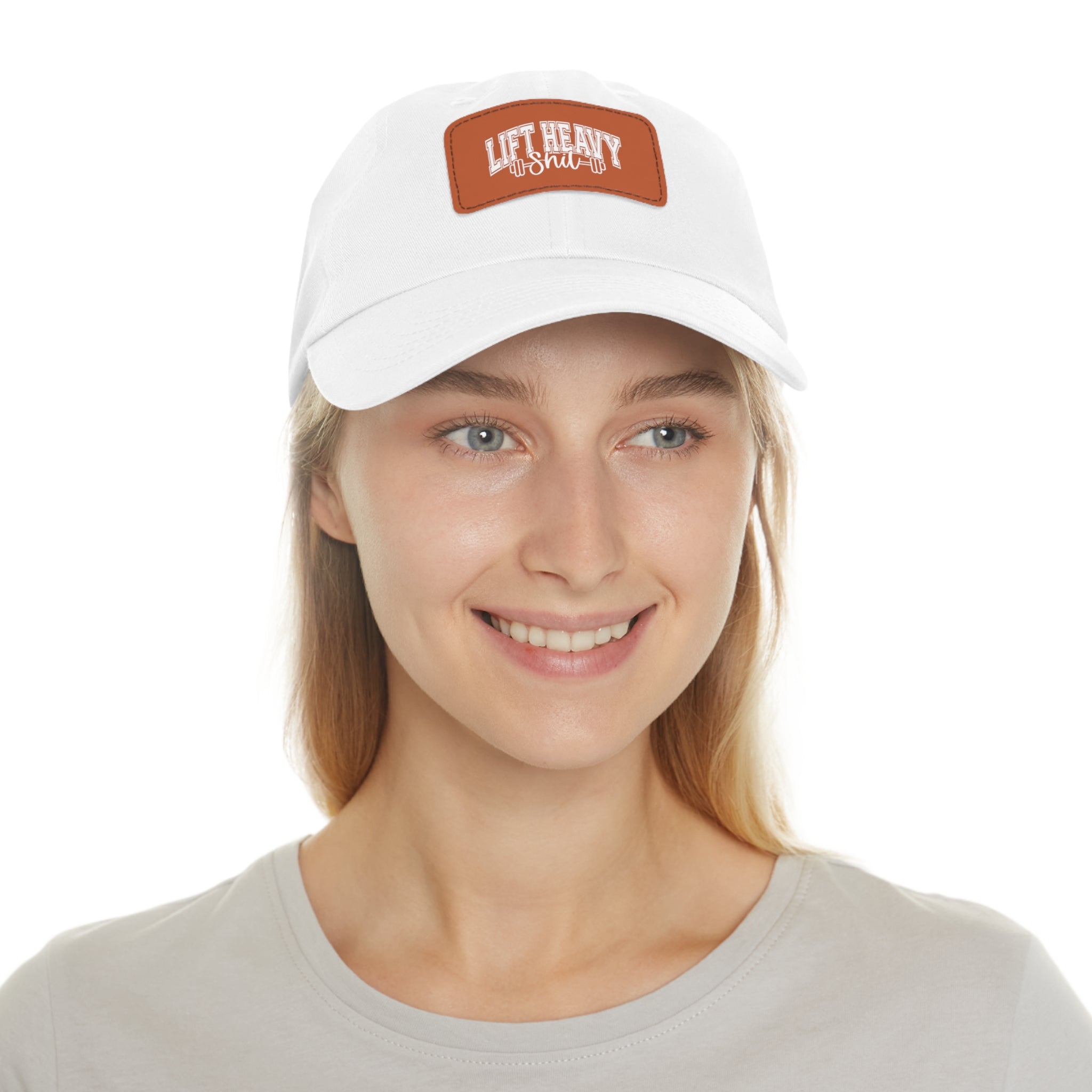 Lift Heavy Shit - Dad Hat with Leather Patch (Rectangle) - White Font