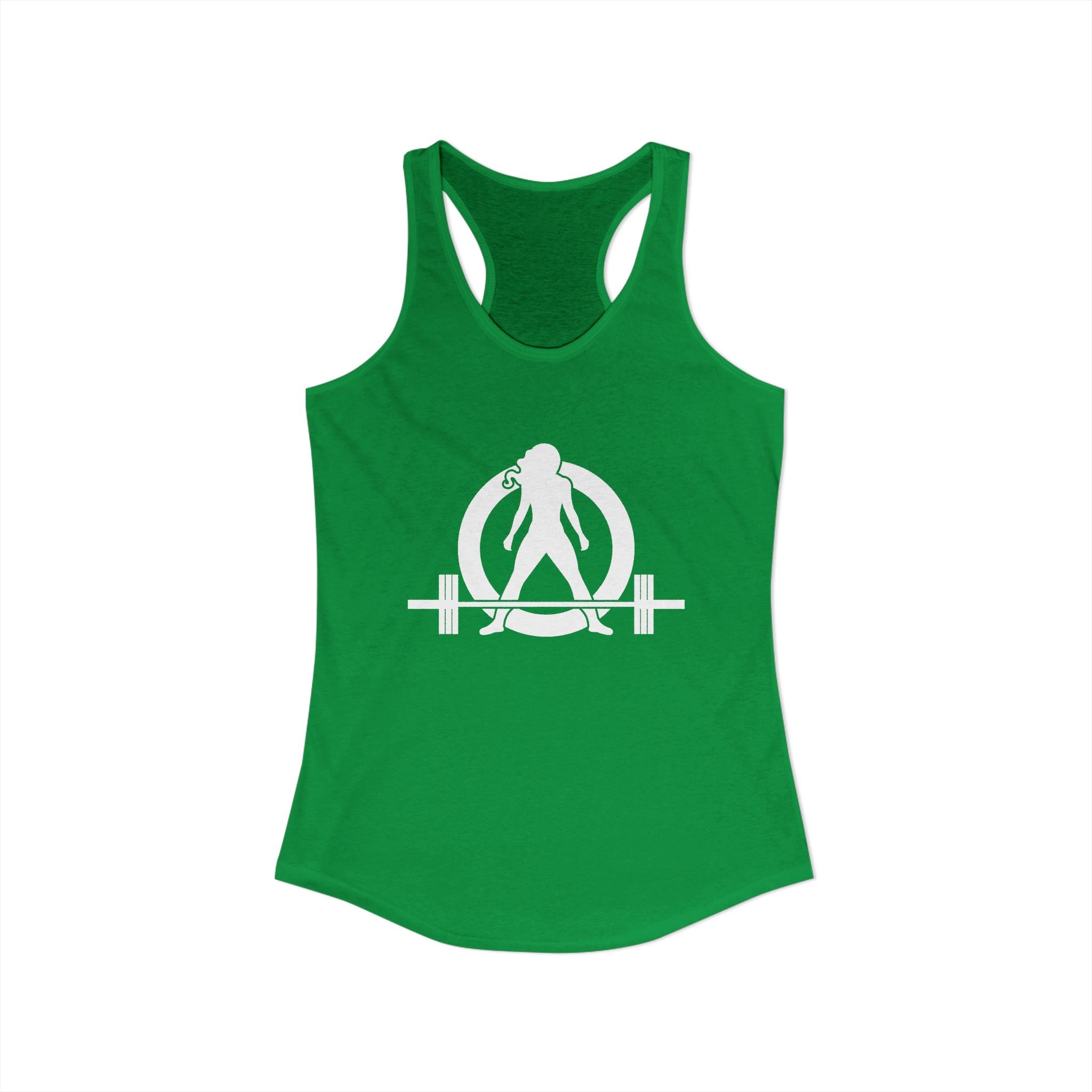 Lift Heavy - Run Fast - Racer Back Tank Top - Women's Ideal Racerback Tank (White Front & Back Logo)