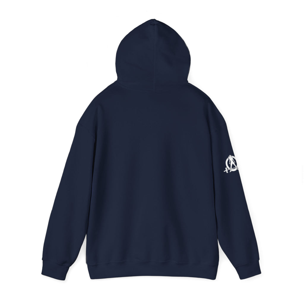 Strong Her Cartoon - Unisex Heavy Blend Hooded Sweatshirt - White Logo on Front & Right Sleeve