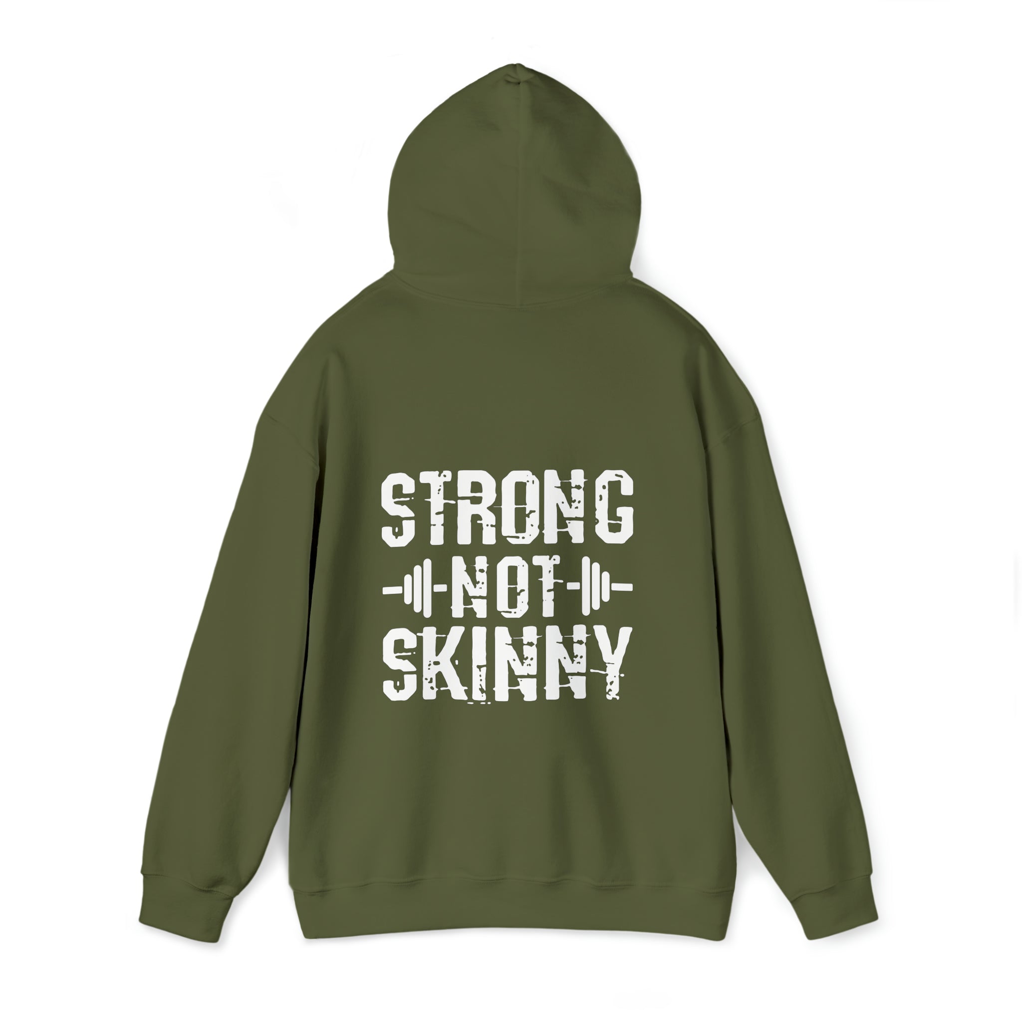 Strong Not Skinny - White Distressed Logo - Unisex Heavy Blend Hooded Sweatshirt