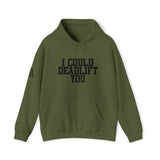 I Could Deadlift You. - Unisex Heavy Blend Hooded Sweatshirt - Black Logo - Right Shoulder - Plain Back