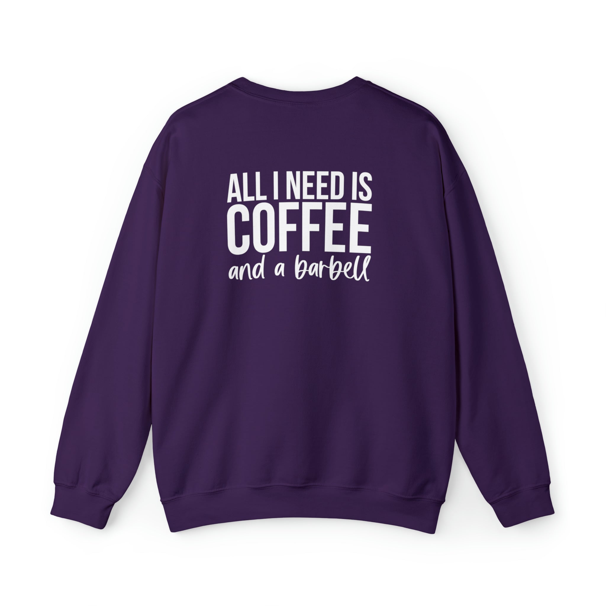COFFEE and a Barbell - Unisex Heavy Blend™ Crewneck Sweatshirt - Distressed Logo - Plain Back