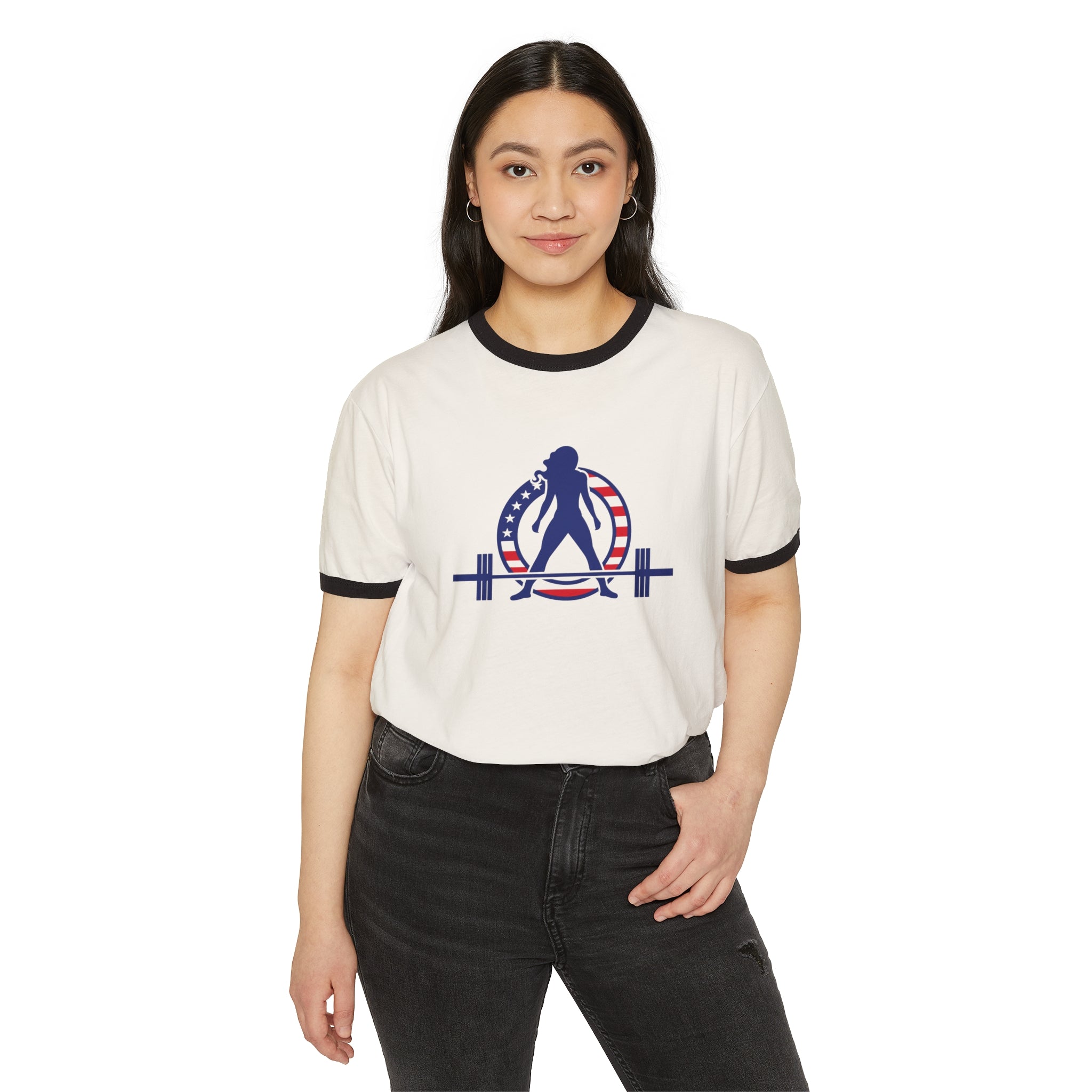 USA Collection - Unisex Cotton Ringer T-Shirt - Logo Front Plain Back