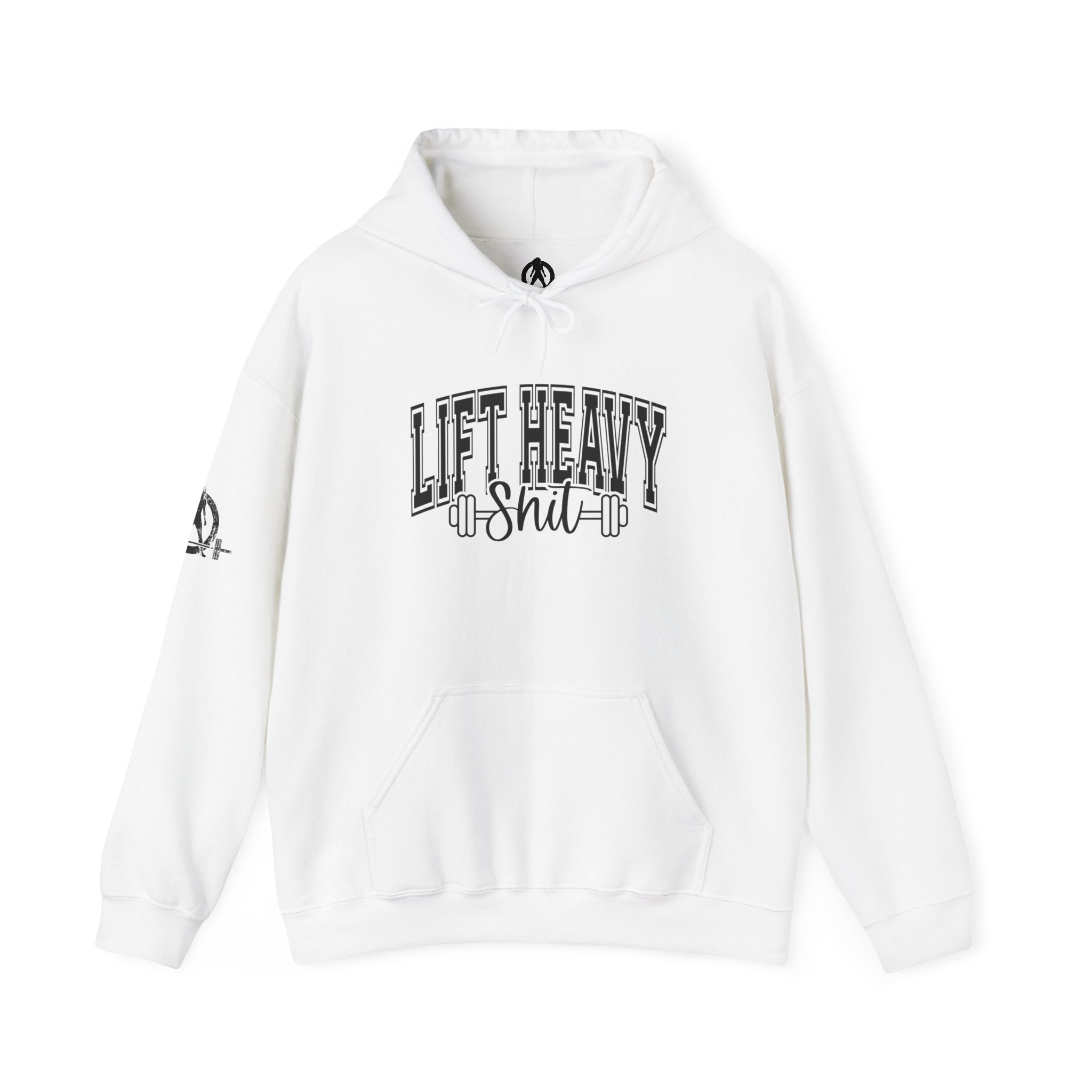 Lift Heavy Shit - Unisex Heavy Blend Hooded Sweatshirt - Black Logo on Front & Right Sleeve