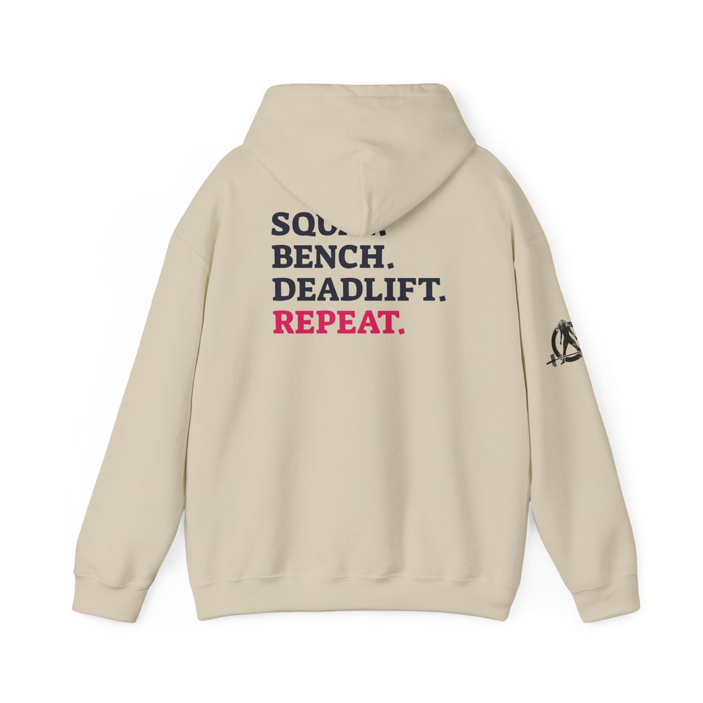 WWLW “Squat • Bench • Deadlift • Repeat” Hoodie - Black Logo Back