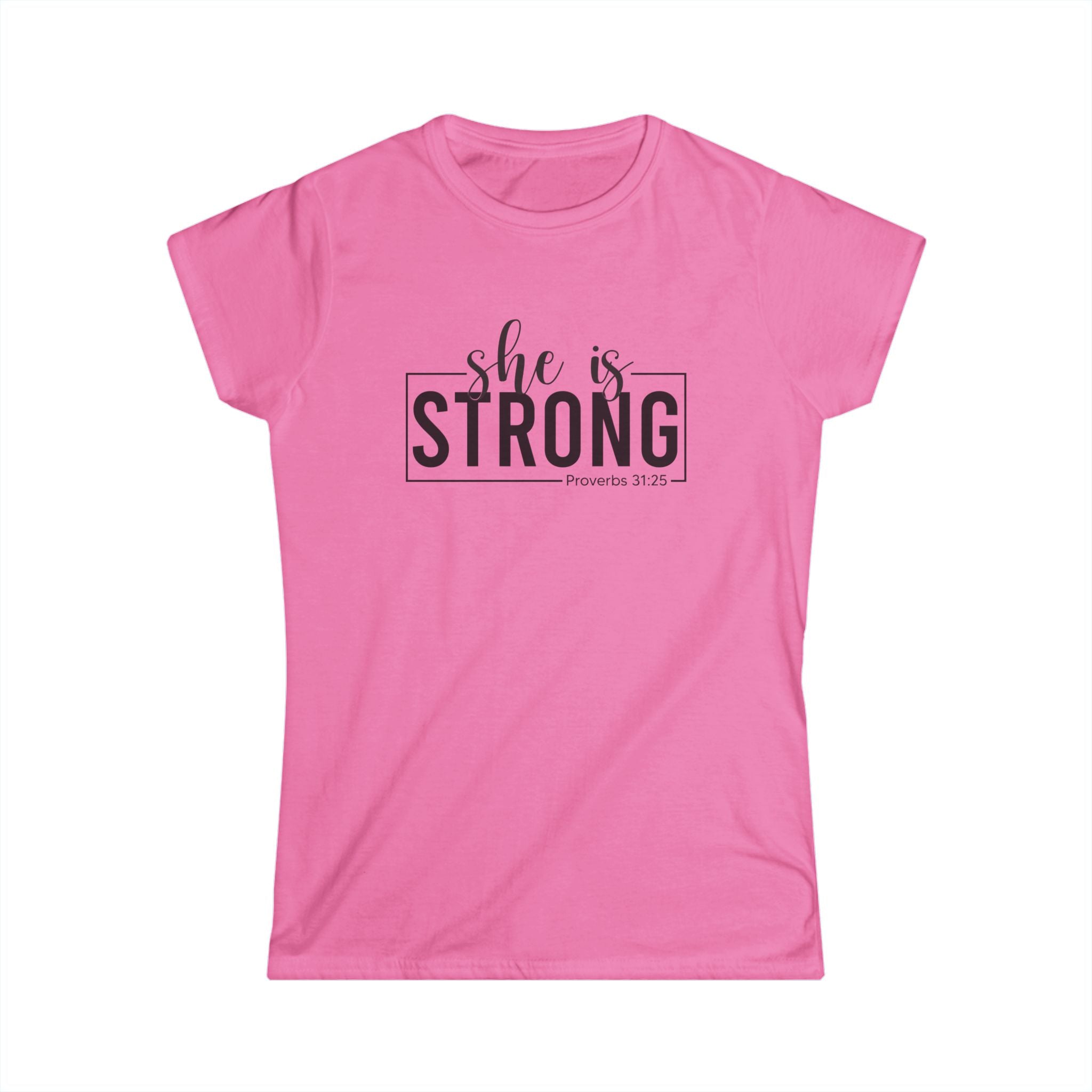 She is STRONG - Women's Softstyle Tee - Front Black Logo Plain Back