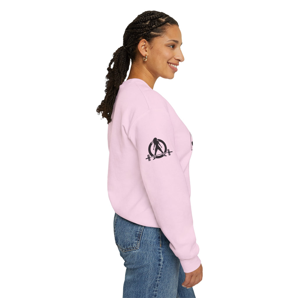 She is STRONG - Unisex Heavy Blend™ Crewneck Sweatshirt - Front Black Logo - Plain Back