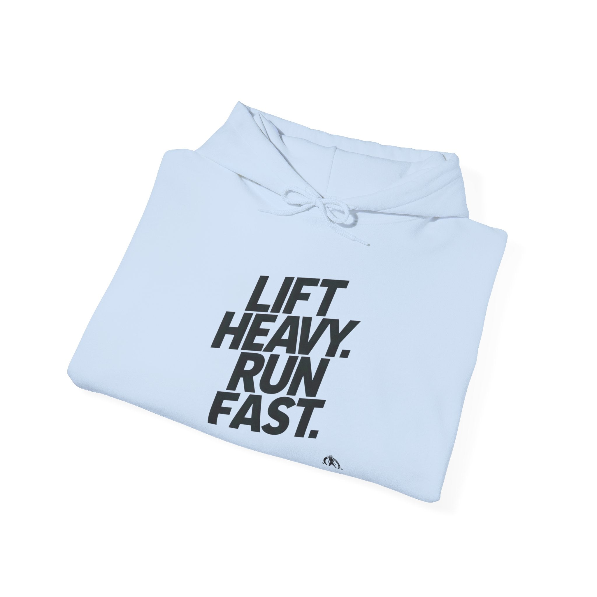 Lift Heavy Run Fast – Unisex Heavy Blend™ Hooded Sweatshirt (Front Black Logo) 🏋️‍♂️🏃‍♀️🖤
