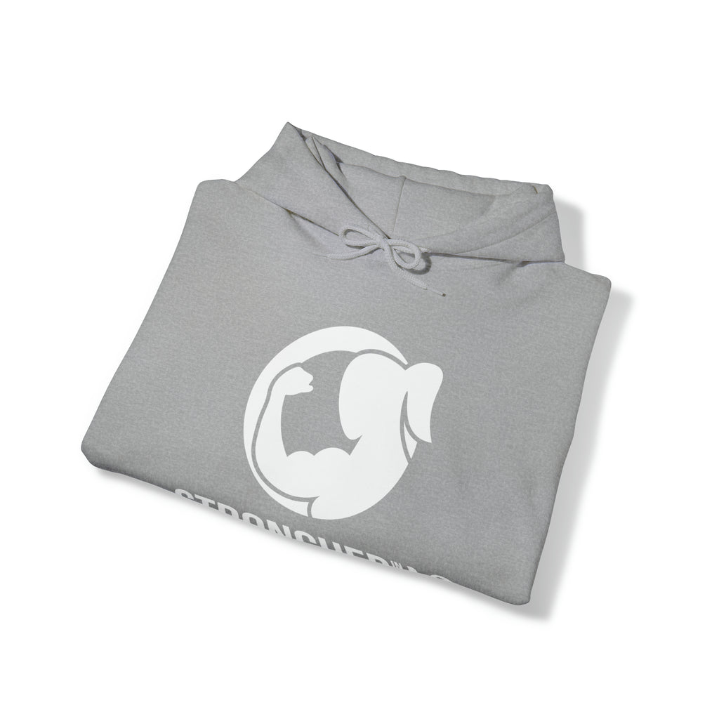 Strong Her in 42 - Classic Logo White - Unisex Heavy Blend Hooded Sweatshirt