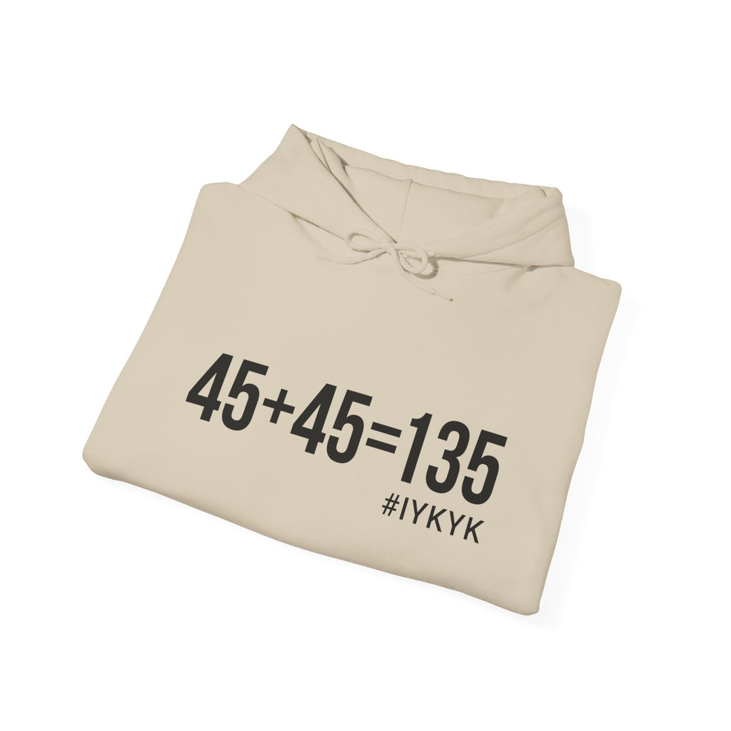 45 + 45 = 135 - Unisex Heavy Blend Hooded Sweatshirt  - Front Black & Shoulder Logo
