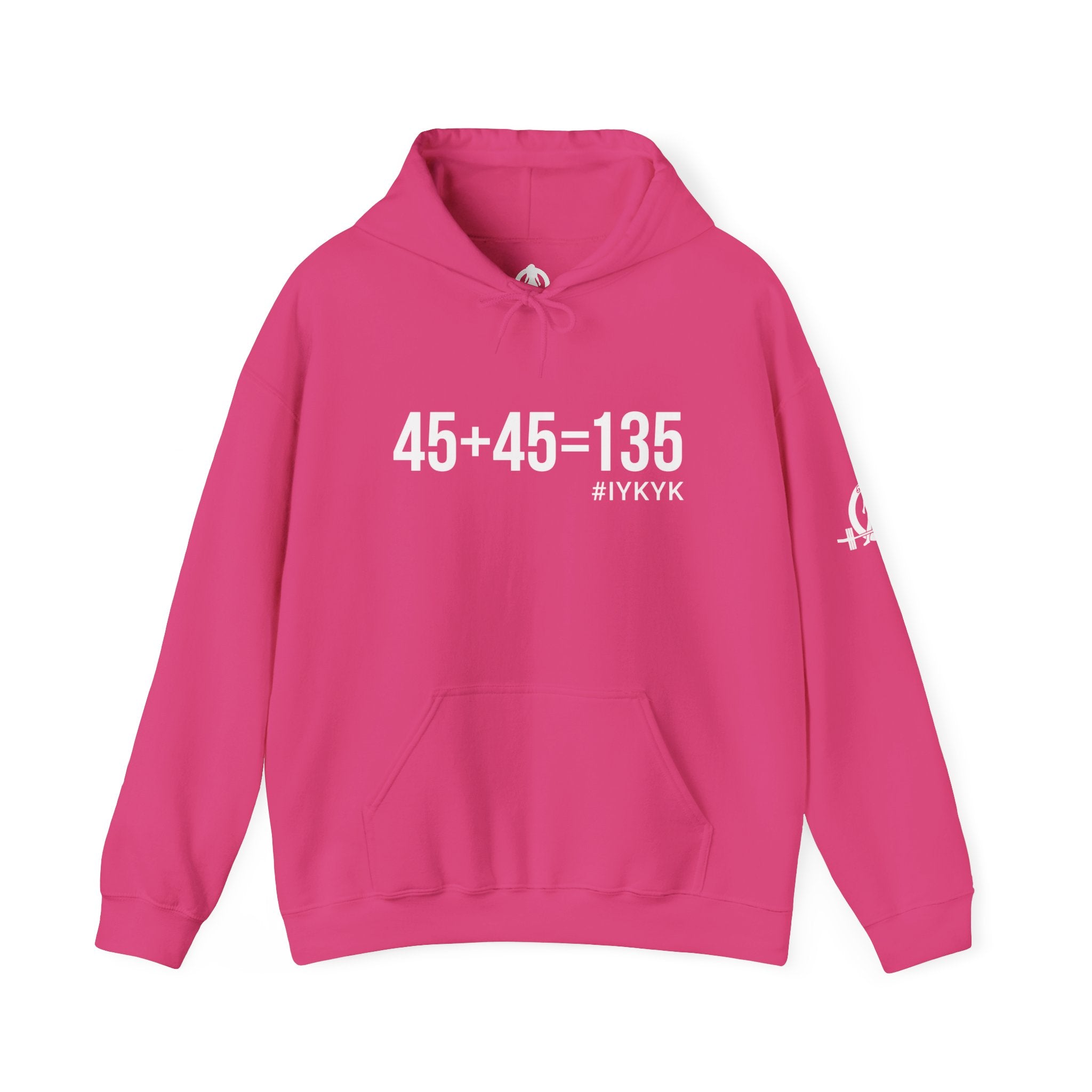 45 + 45 = 135  - Unisex Heavy Blend Hooded Sweatshirt  - White Print on Front & Arm