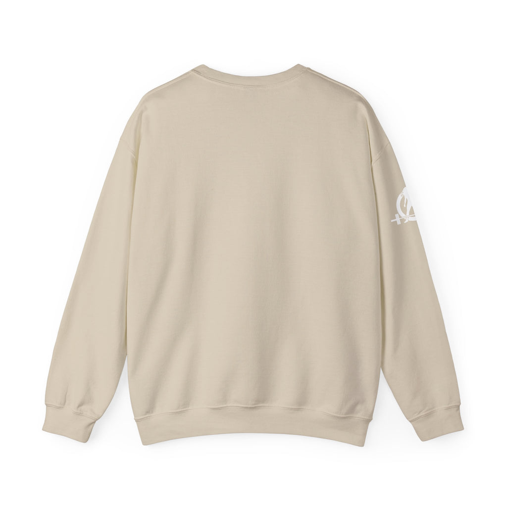 She is STRONG - Unisex Heavy Blend™ Crewneck Sweatshirt - Front White Logo - Plain Back