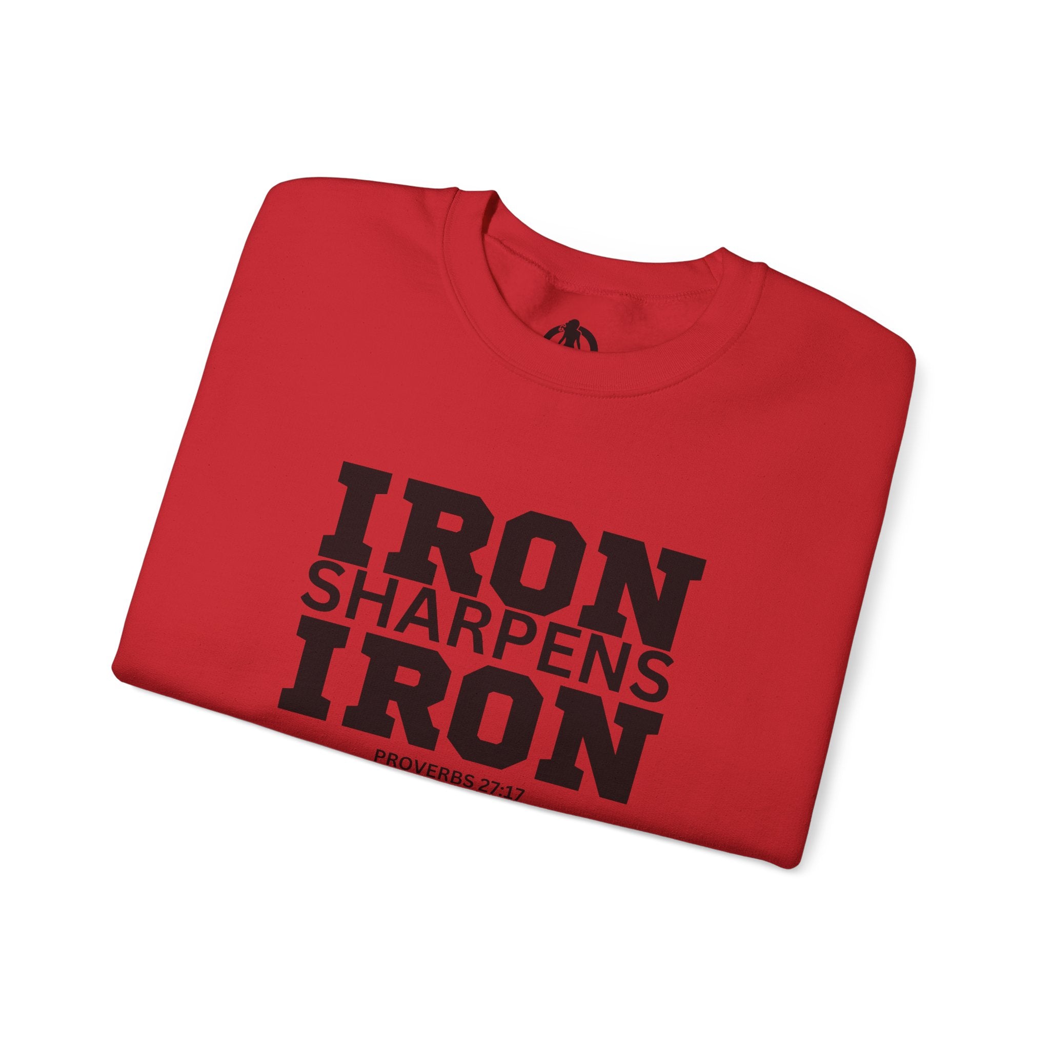 Iron Sharpens Iron - Unisex Heavy Blend™ Crewneck Sweatshirt - Front Black Logo - Plain Back