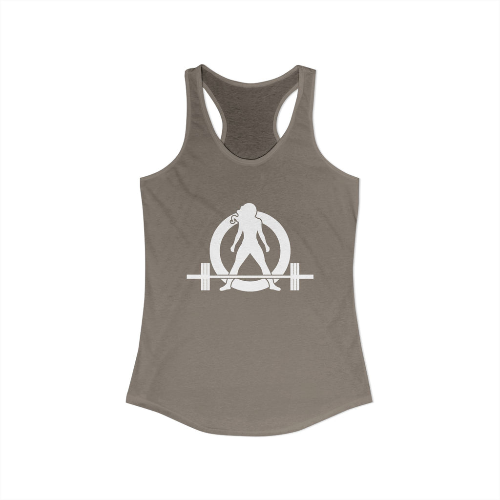 Lift Heavy - Run Fast - Racer Back Tank Top - Women's Ideal Racerback Tank (White Front & Back Logo)