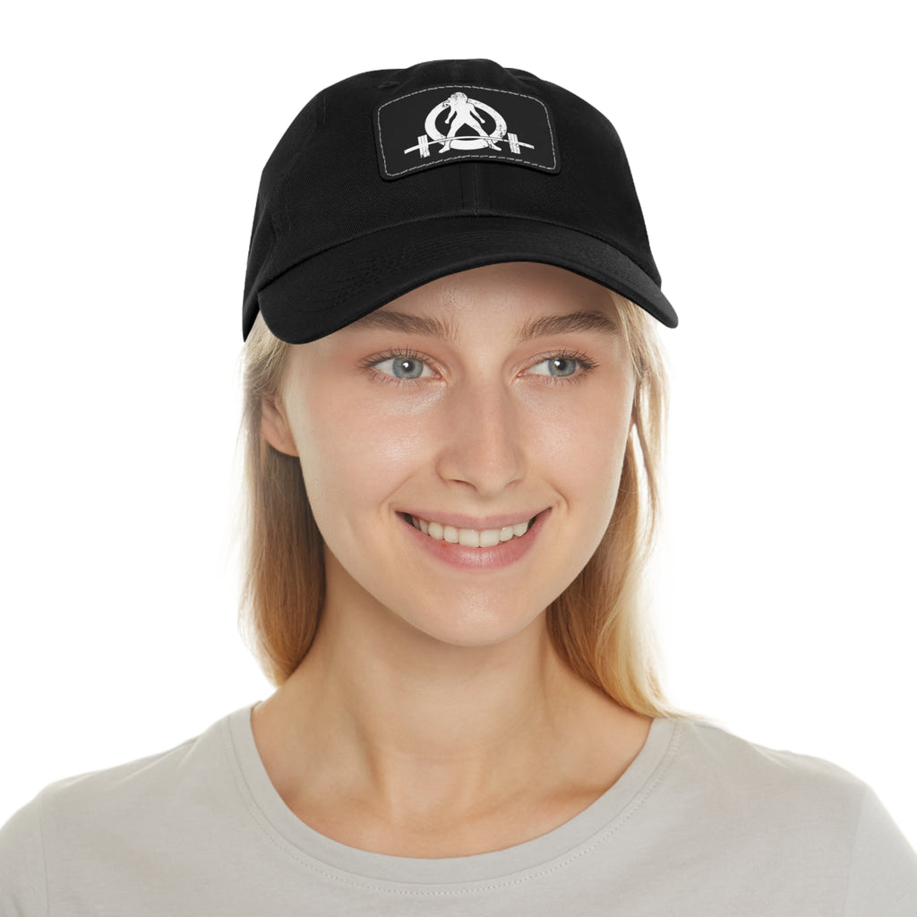 Distressed - Dad Hat with Leather Patch (Rectangle) - White Font