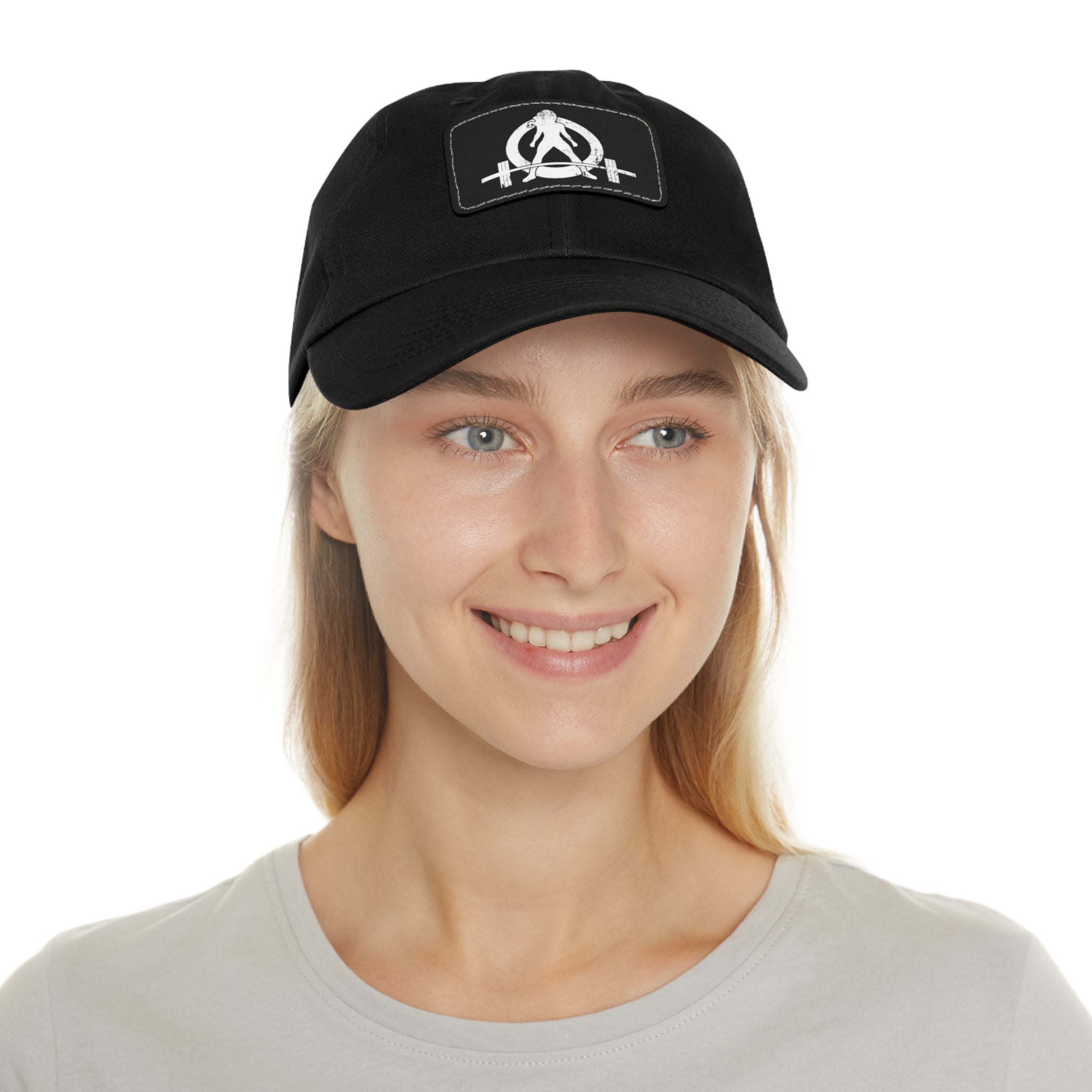 Distressed - Dad Hat with Leather Patch (Rectangle) - White Font