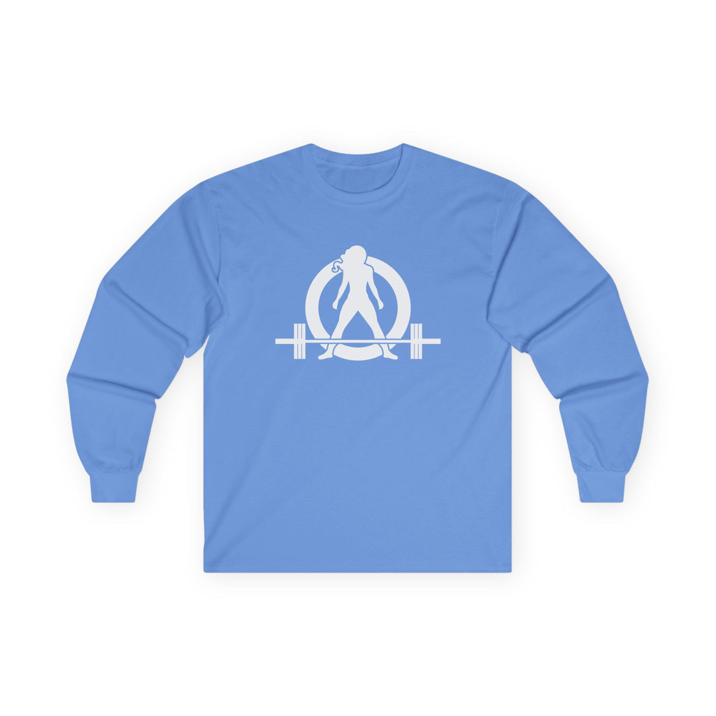 Lift Heavy Run Fast - Ultra Cotton Long Sleeve Tee - White Logo Front & Back