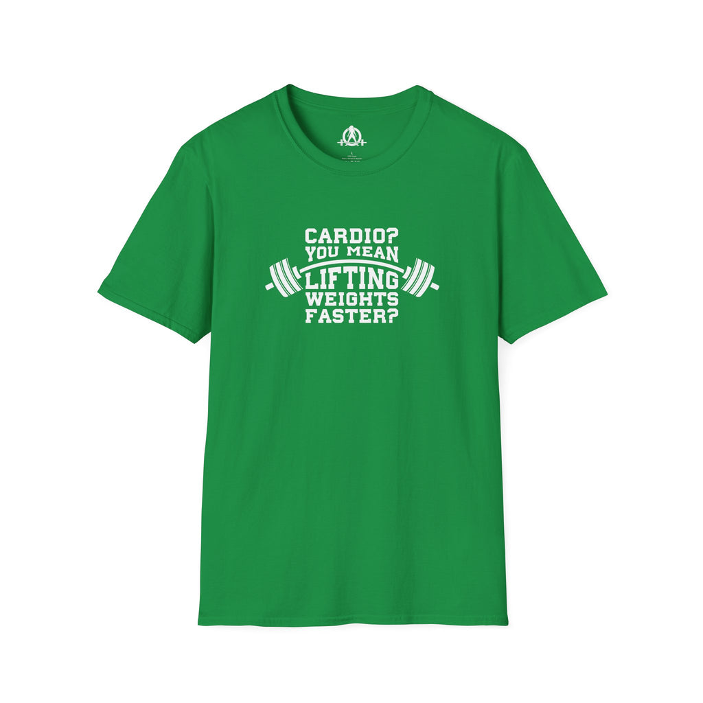 Cardio = Lift Weights Faster - Unisex Softstyle T-Shirt - Logo Front