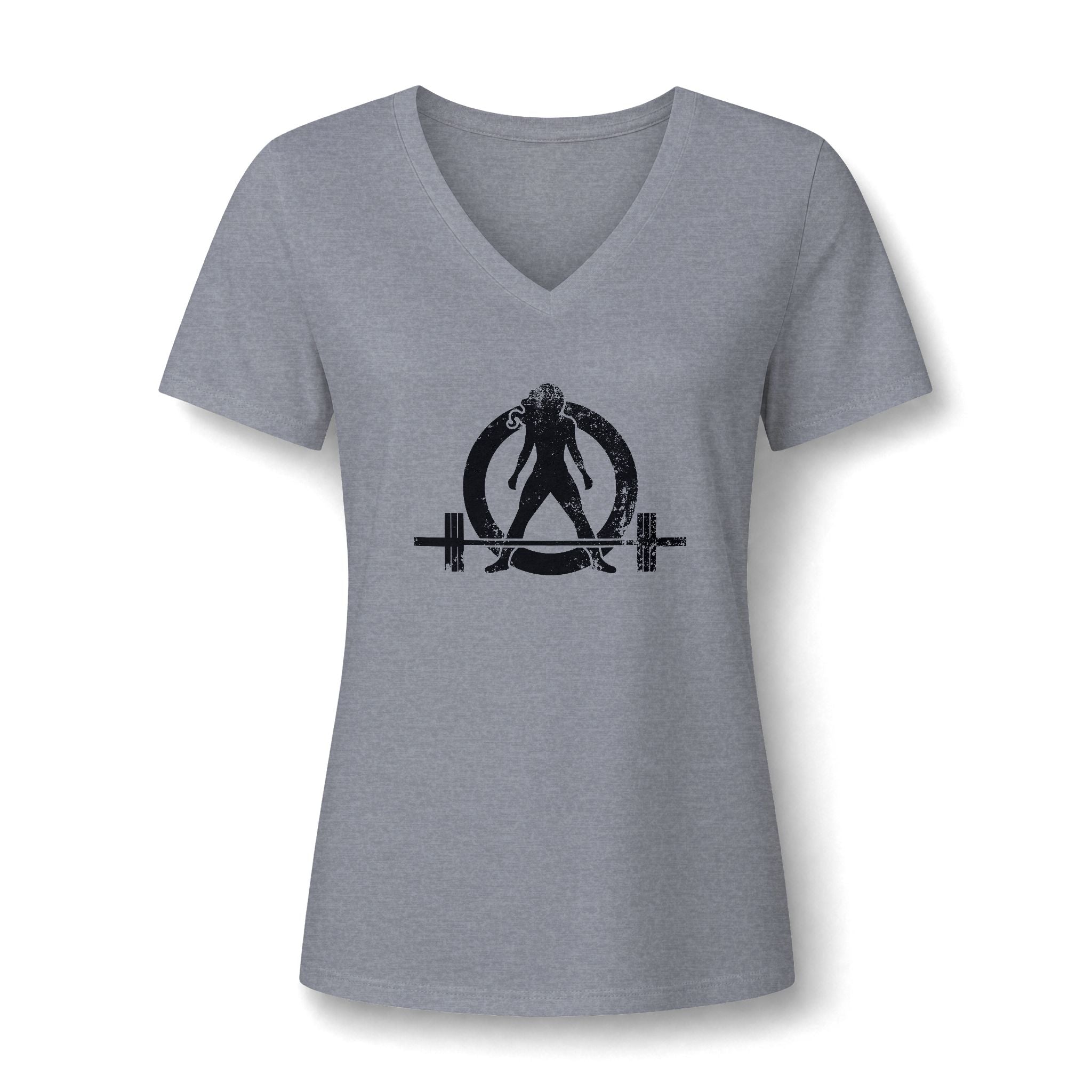 WWLW Women's Relaxed Heather CVC V-Neck Tee -  Black Logo