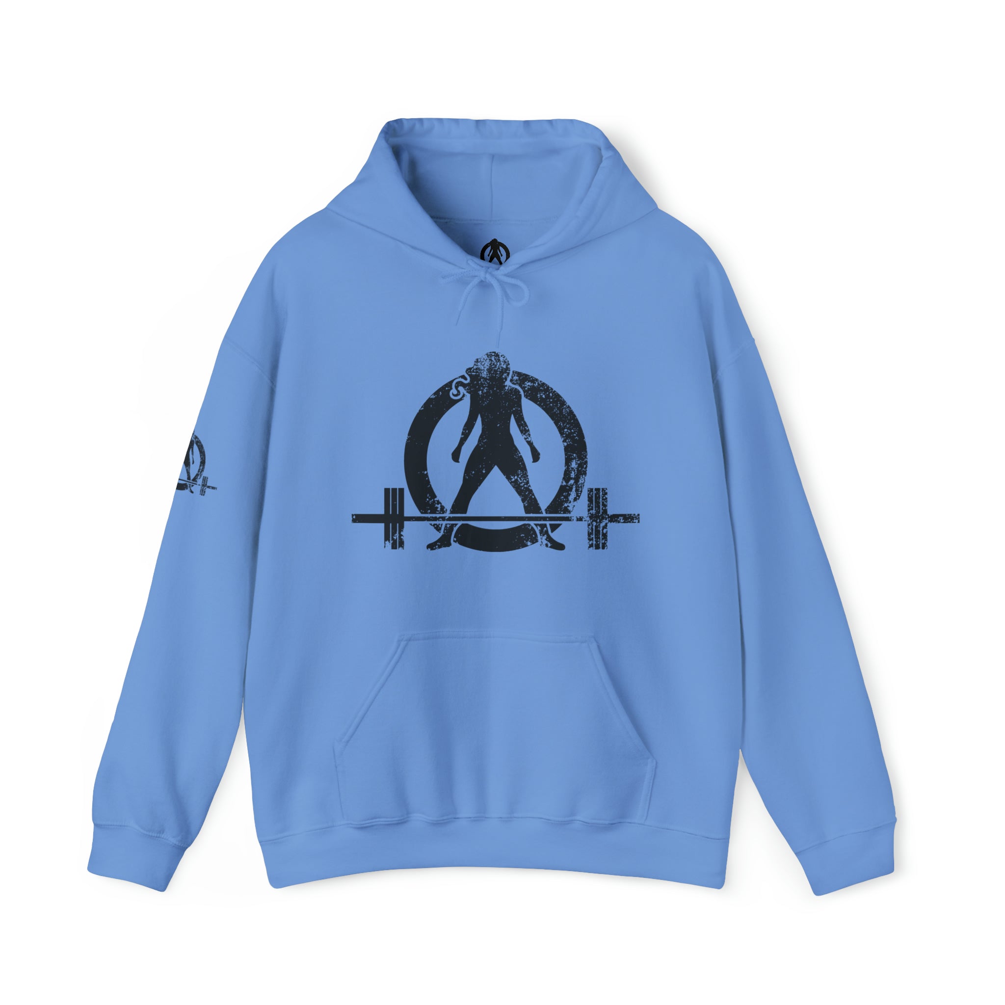 Squat Bench Deadlift Repeat - Unisex Heavy Blend Hooded Sweatshirt - Dark Black Logo - Pink - SBDR on BACK