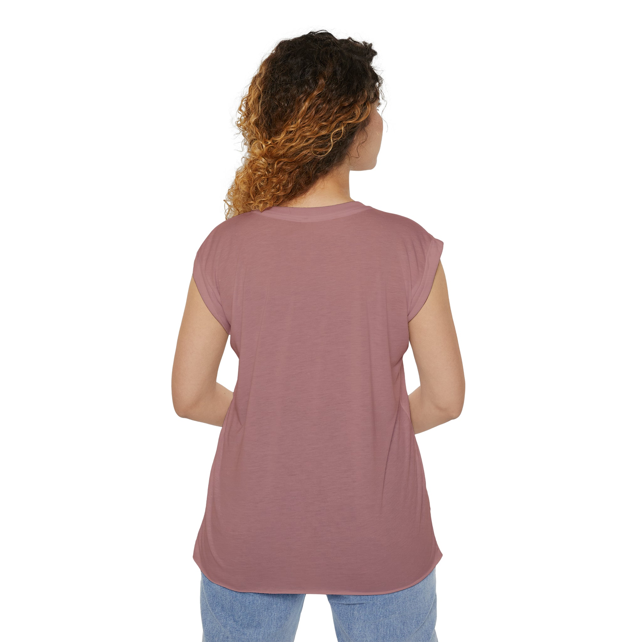 Women’s Flowy Rolled Cuffs Muscle Tee - Light Distressed Logo
