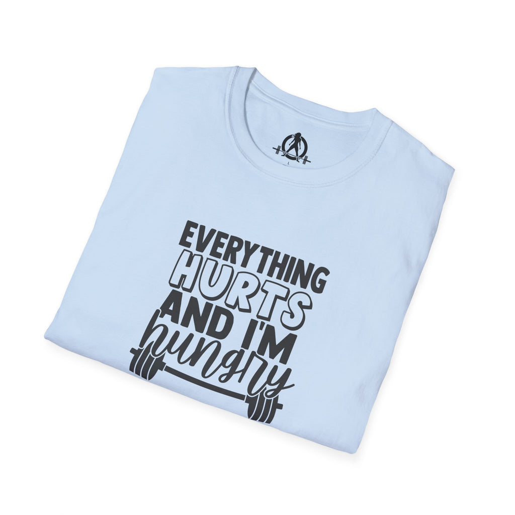 Everything Hurts & I'm Hungry - Unisex Softstyle T-Shirt - Black Print on Front Plain Back