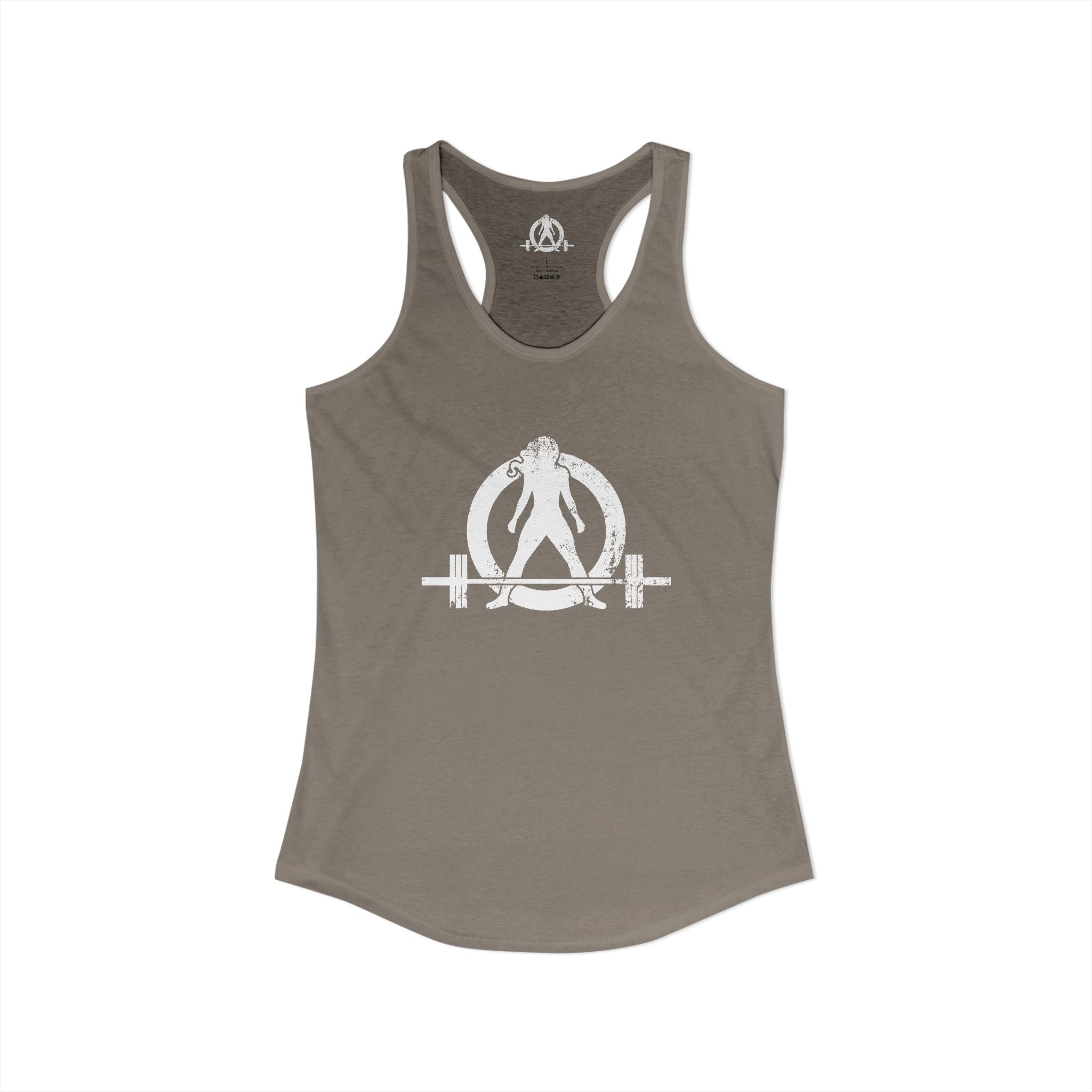 Cardio?  Lift Weights Faster - Distressed White Logo - Ideal Racerback Tank - Front & Back