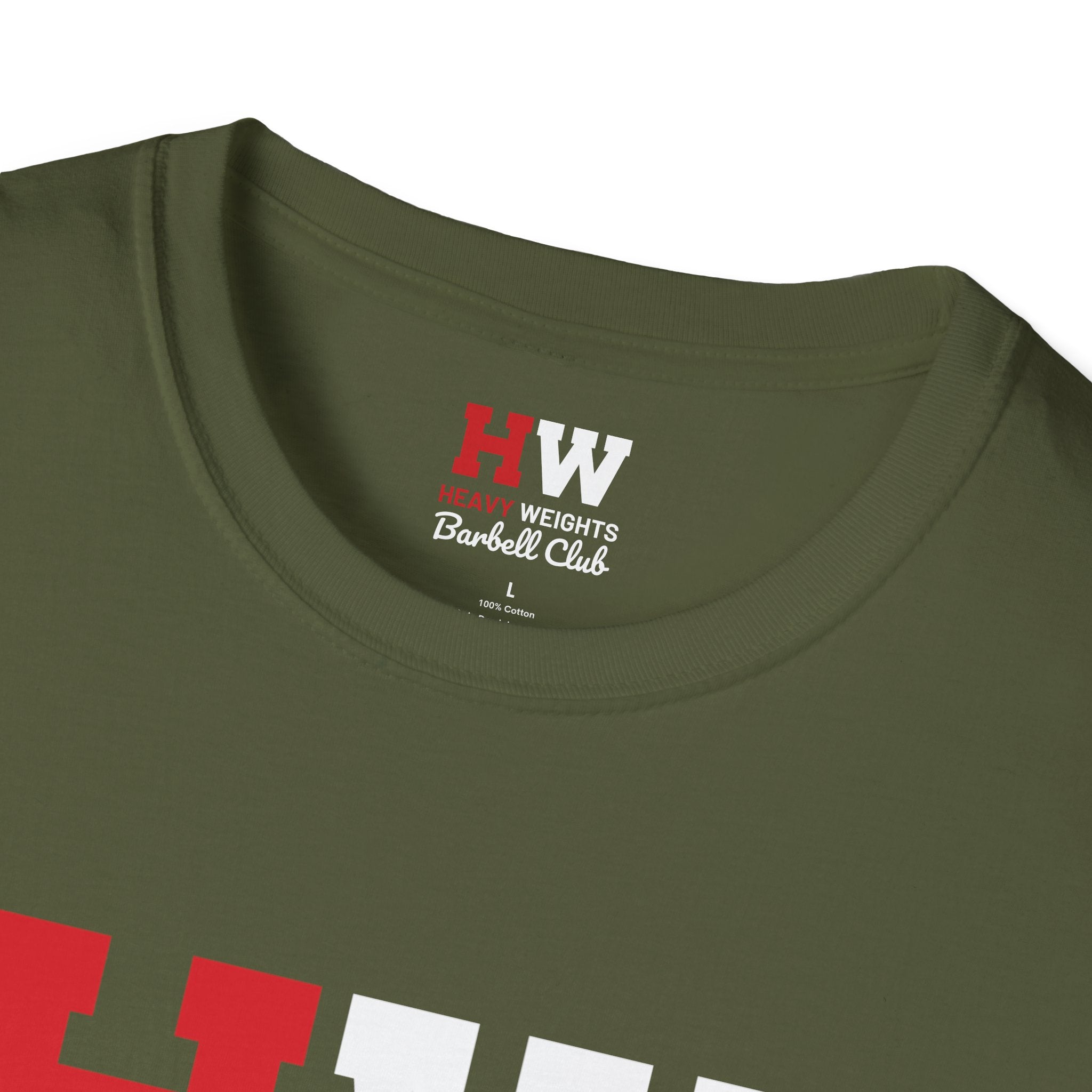 Heavy Weights Barbell Club  - Unisex Softstyle T-Shirt - Black Logo - Plain Back