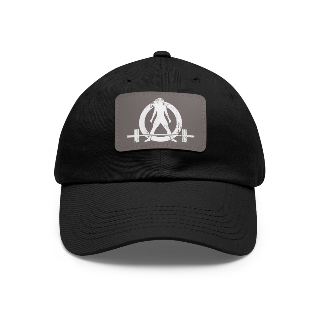 Distressed - Dad Hat with Leather Patch (Rectangle) - White Font