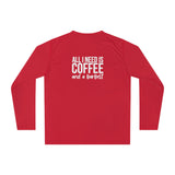 COFFEE and a Barbell - Unisex Performance Long Sleeve Shirt - Distressed White Logo
