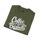 Coffee & Barbells - Unisex Softstyle T-Shirt - White Print on Front Plain Back