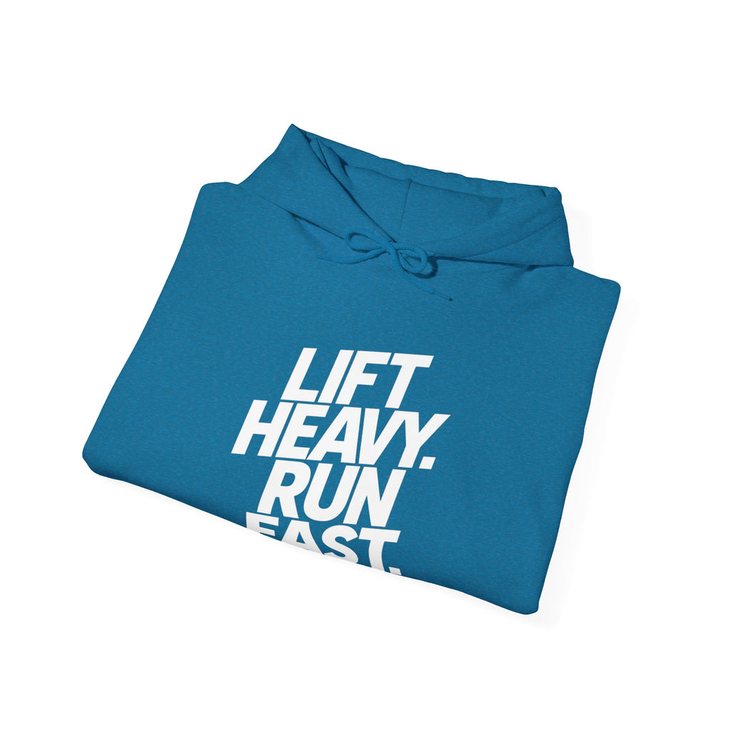 Lift Heavy Run Fast - Unisex Heavy Blend Hooded Sweatshirt - Front White Logo